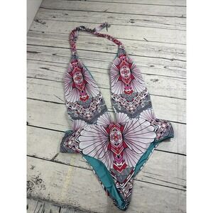 2XL‎ One Piece Swimsuit Halter Plunge Floral Print Open Back Blevice since 1985